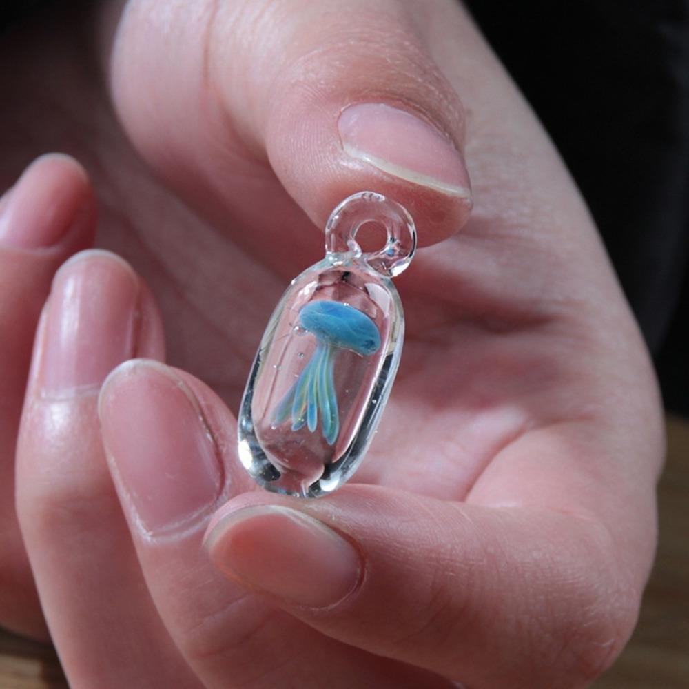 Coloured Glaze Glassy Jellyfish Necklace Dreamlike Ocean Style Chain Choker  Gift