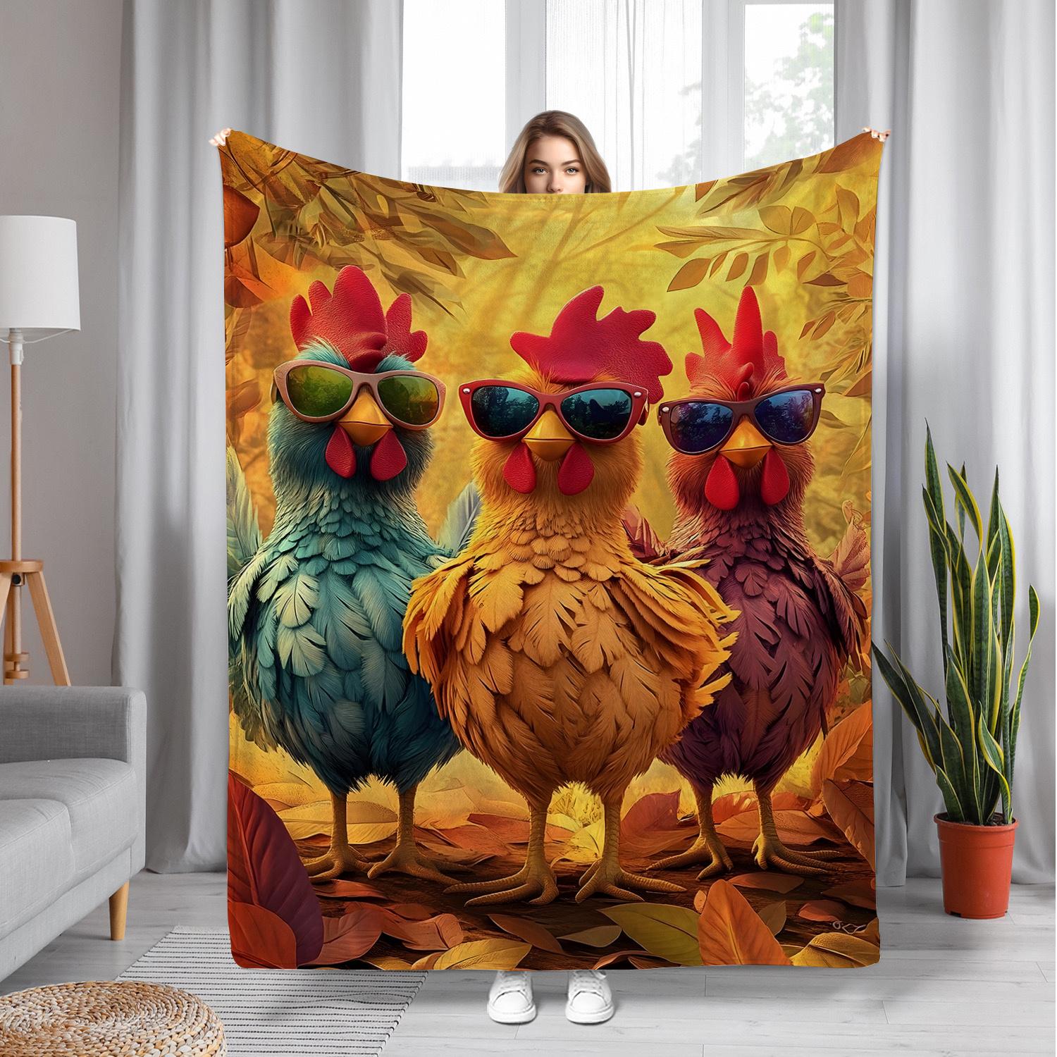 

Colorful sunglasses with a rooster Flannel printed blanket suitable for all seasons suitable for living room office sofa travel 75x100cm