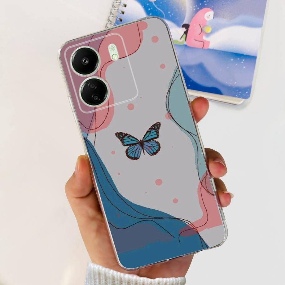 For Xiaomi Poco C65 Case for PocoC65 Silicone Funda Para Capa Coque Soft Phone Cases Back Cover Marble Flower Pattern Shockproof