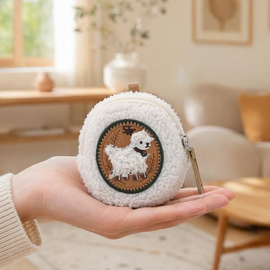 Mini Round Coin Purse Plush Small Pouch Cute Zipper Pouch Compact Change Purse