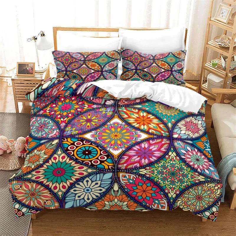 Comforter Mandala Floral Bohemian Flowers Bedding Set Microfiber Exotic Geometric Twin Full For Kids Adults Decor