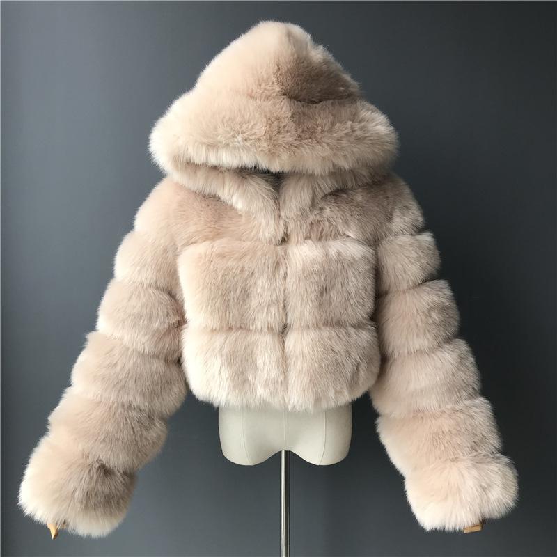 Women's High-quality Furry Faux Fur Coats and Jackets Women's Fluffy Tops and Hooded Winter Fur Jackets