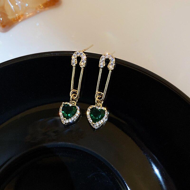 Vintage Green Rhinestone Crystal Earrings Water Droplet Heart Earrings For Women Geometric Square Drop Earrings Jewelry Gifts K0