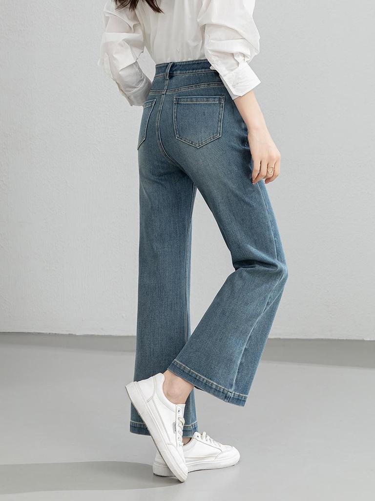 Guang Mei Women's High-Waisted Lyocell Denim Flare Jeans - Non-Stick, Cropped Spring 2026