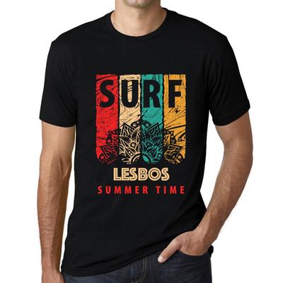 Men’s Vintage Tee Shirt Graphic T Shirt Surf Summer Time Lesbos Deep Black
