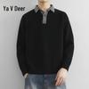 Yalu Men's Retro Color Block Knit Polo Sweater