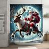 Santa Claus Riding Reindeer Shower Curtain Festive Christmas Decor Waterproof Fabric For Bathroom Home Improvement Elevate Space