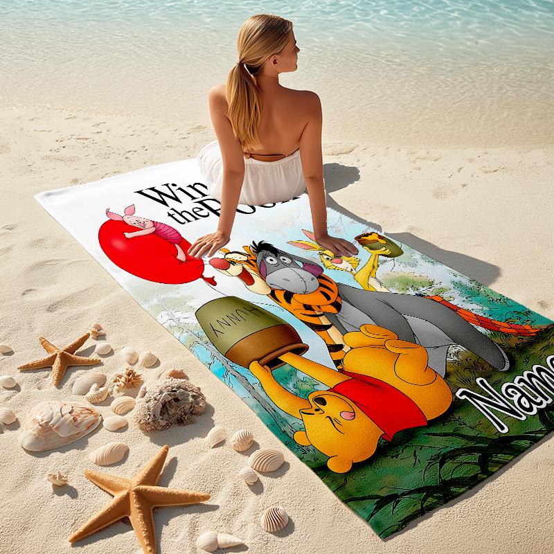 Personalized Winnie Pooh Friends Beach Towel Microfiber Beach Towel Thin Absorbent for Beach Swimming Yoga Bath Sports. 0910367