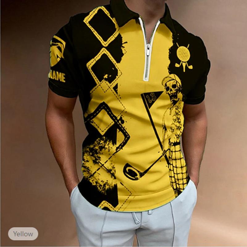 

Повседневная футболка с лацканами, молодежная модная футболка с застежкой-молнией и коротким рукавом, мужская футболка премиум-класса с принтом в виде 3D-молнии и коротким рукавом 8XL жёлтый
