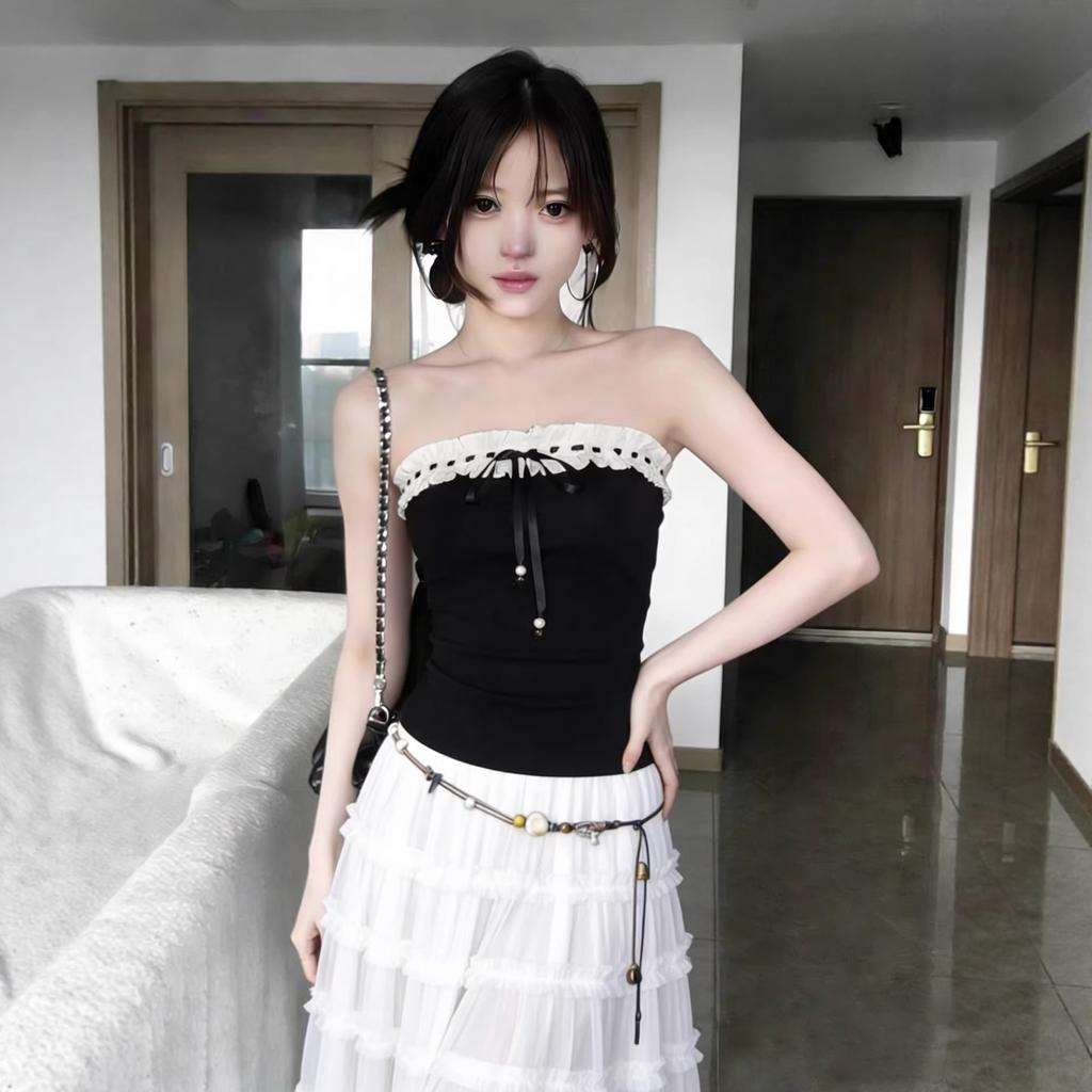 American-style spicy girl design lace-up sleeveless tank top for women, new summer slimming tube top for outerwear