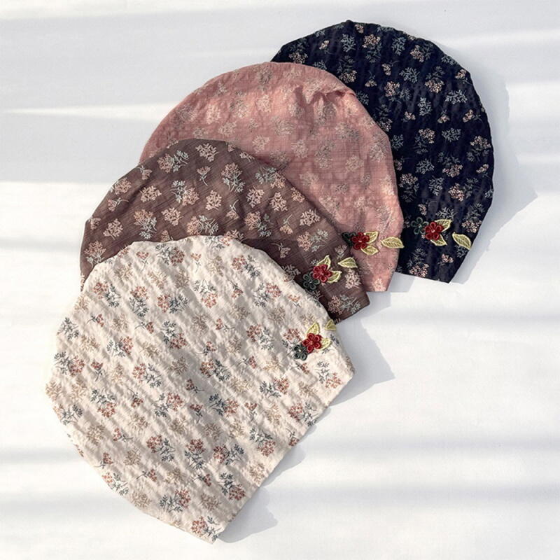 Women s Flower Point Floral Printed Hooded Beanie C8190_Pink
