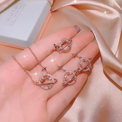 Star Moon Earrings Globe European and American Women's Fashionable Temperament Exaggerated Personality Zircon Three Piece Jewelry
