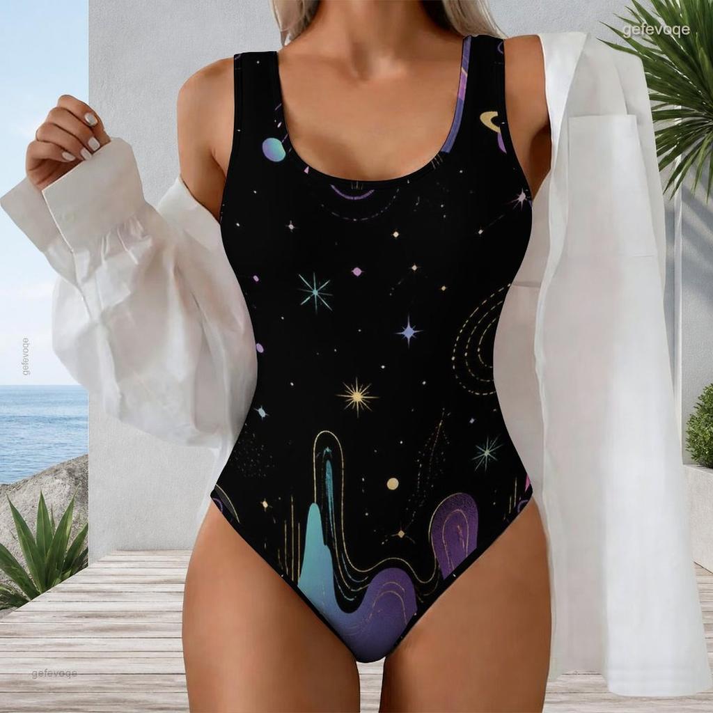 Women Plus Size U Neck Sleeveless One Piece Swimsuit Vintage American Flag Print Red Blue White