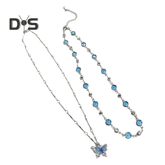 Damhalsband Fauxkristall Enkelt/Dubbelt Lager Fjärilshänge Justerbart med Förlängd Längd Studentfest Halsband Bröllop Choker