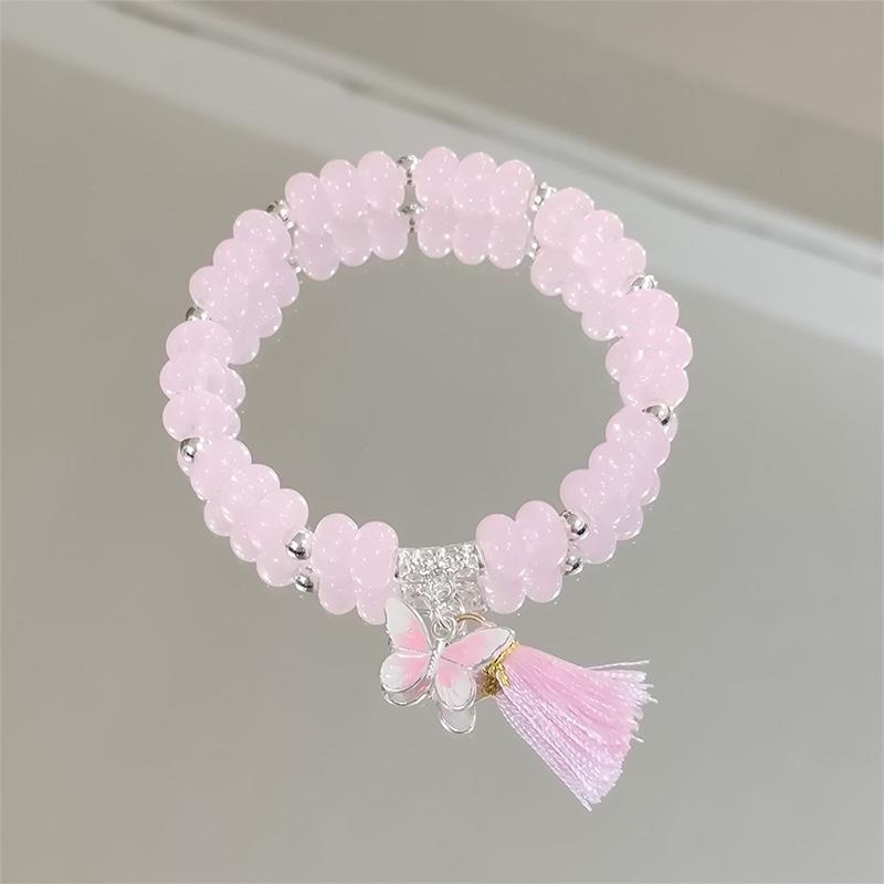Handgefertigtes Perlenarmband für Damen Elegantes Schmetterlings-Quasten-Anhänger-Accessoire für Geburtstagsgeschenk