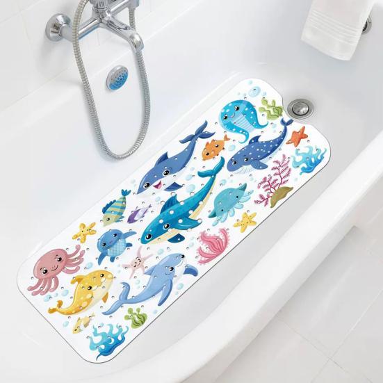 Bath Mat with Drainage Holes, Anti-Slip Texture Foot Massage Mat, Food-Grade PVC Material Suction Cups Bathtub Mat