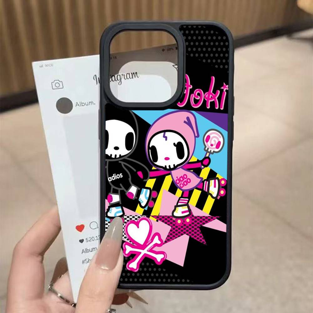 Japan T-Tokidokis Black Silicone Hard Plastic Phone Case For Iphone 17 Air 16 15 14 13 12 11 Pro Max PC+TPU Case