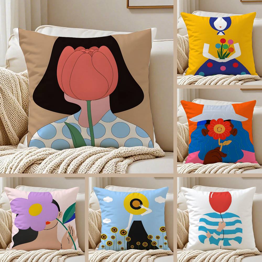 A-Abstract F-Figure Print Pillow Case Anti-dustmite Pillowcase Invisible Zipper Silky Short Plush Sofa Cushion Cover