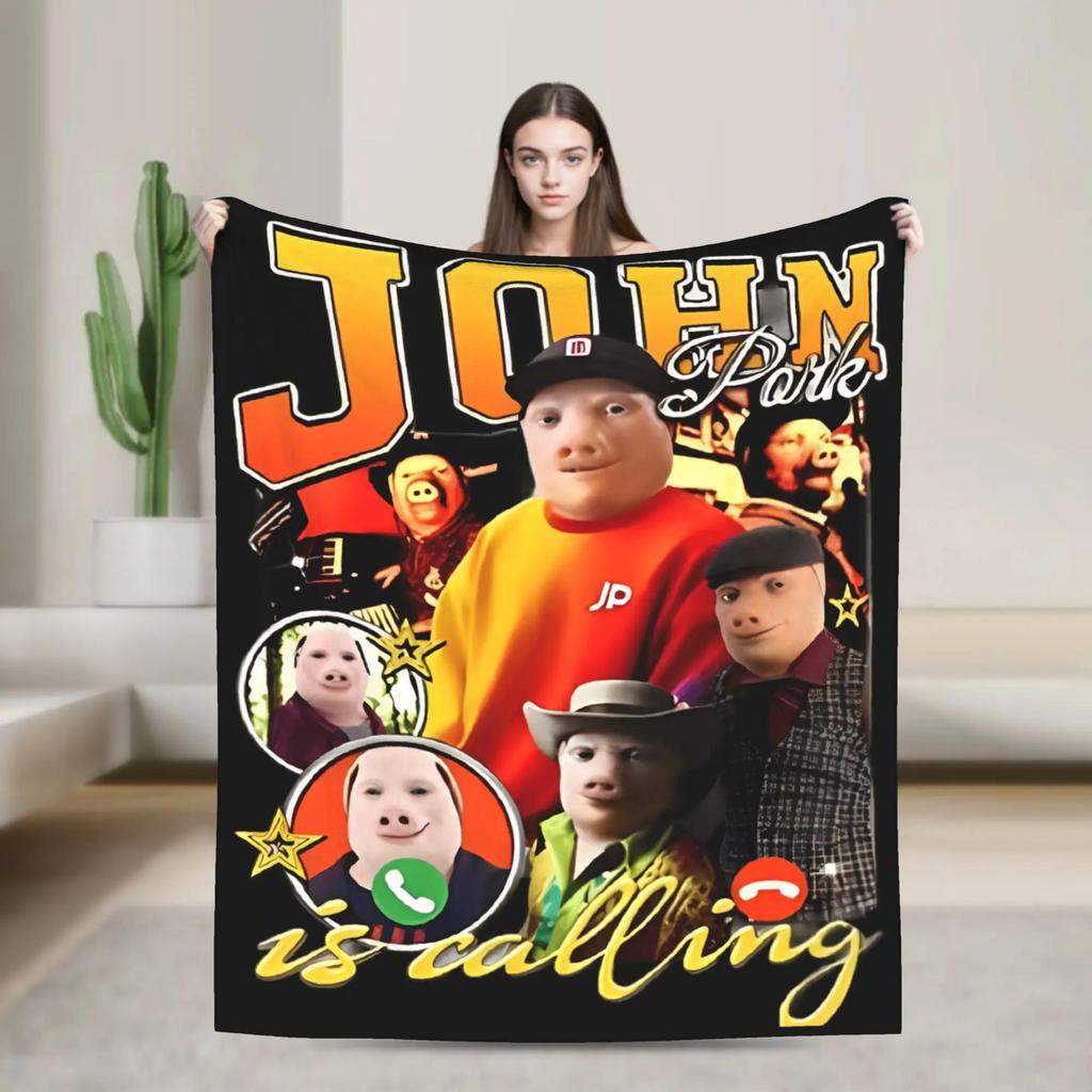 Warm Flannel Throw Blanket for Kids John Pork Meme Design Cozy Bedspread for Couch Sofa Bed Decorative Aesthetic Cover