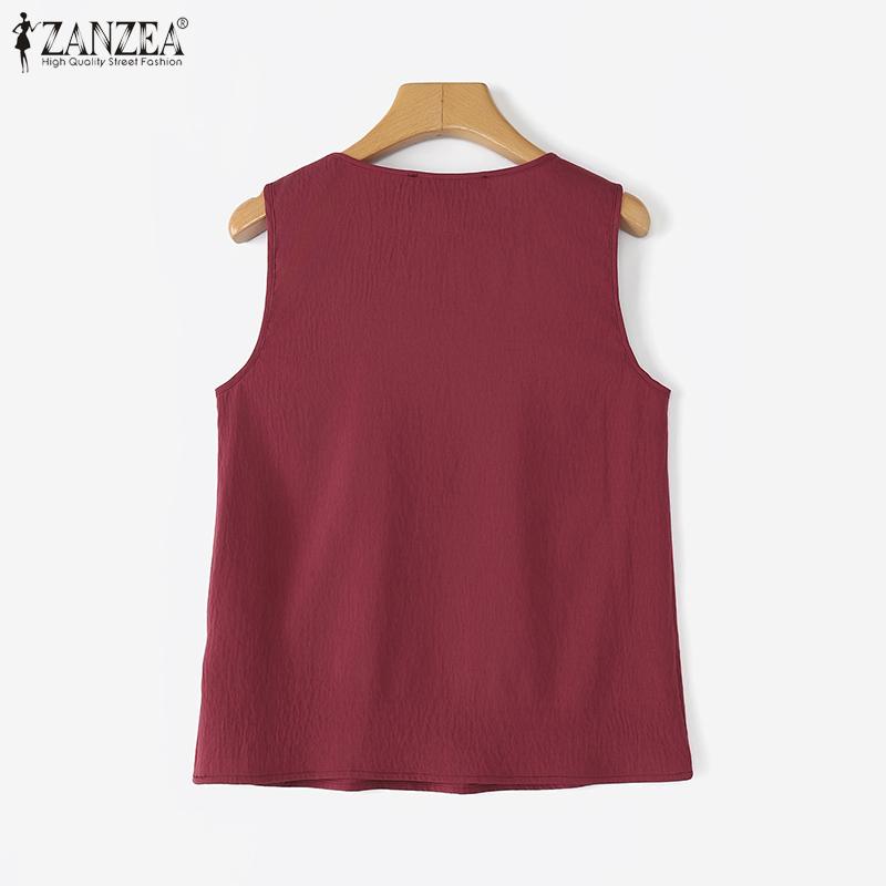 ZANZEA Women Casual Round Neck Summer Sleeveless Tank Tops