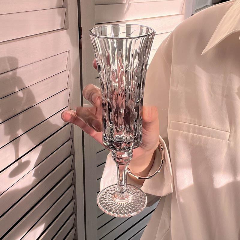 French Retro Champagne Glass Striped Crystal Goblet for Couple Toasts Wedding Home Bar Elegant Gift Drinkware