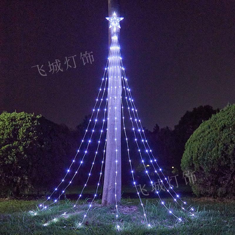 Pentagram Solar LED Waterfall String Lights for Outdoor Christmas Decoration