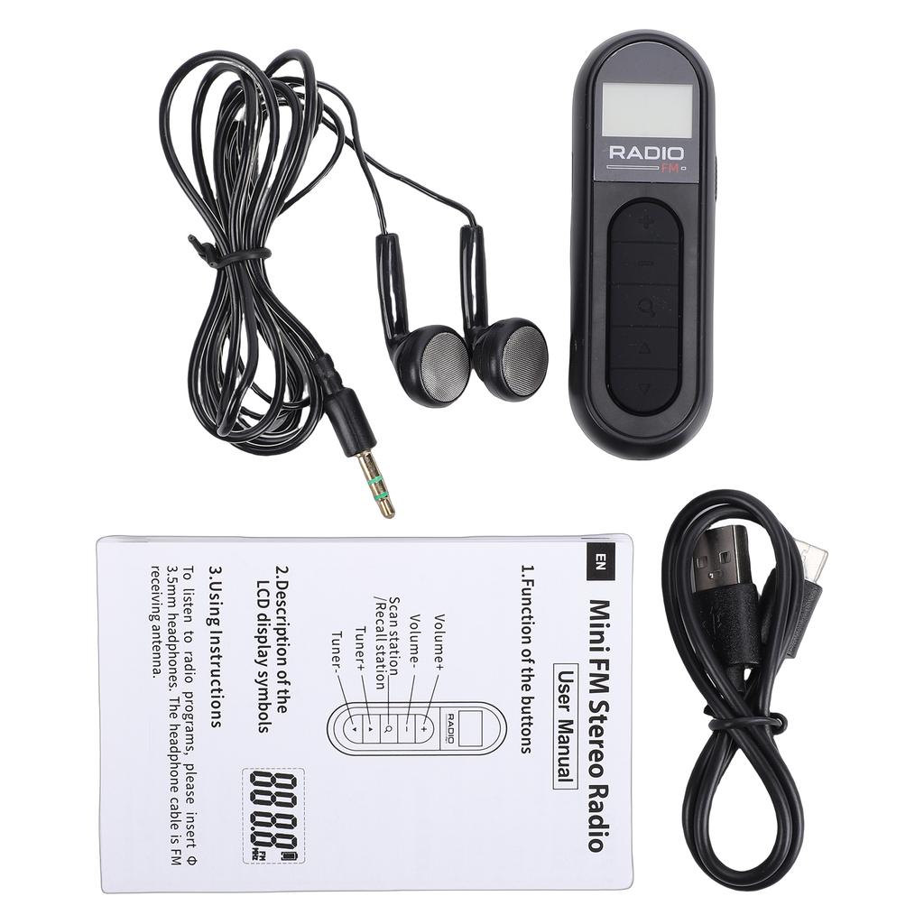 FM Radio Rechargeable Portable   Transistor Radio with LCD Screen Headphone and Belt Clip for Jogging Walking