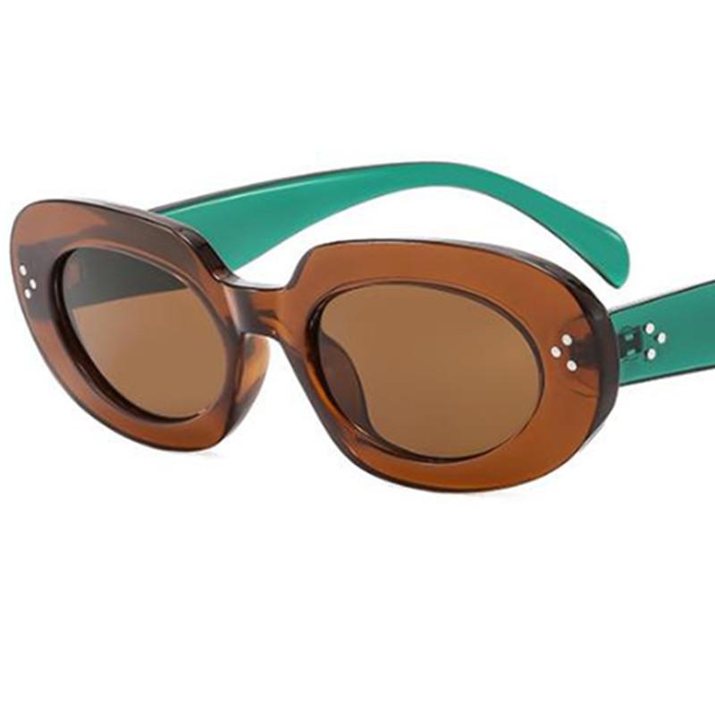 

Fashion Unisex Sun Glasses Anti-UV Spectacles Oval Eyeglasses Simplity Rice Nails Ornamental Overszie Frame Sunglasses as picture коричневый