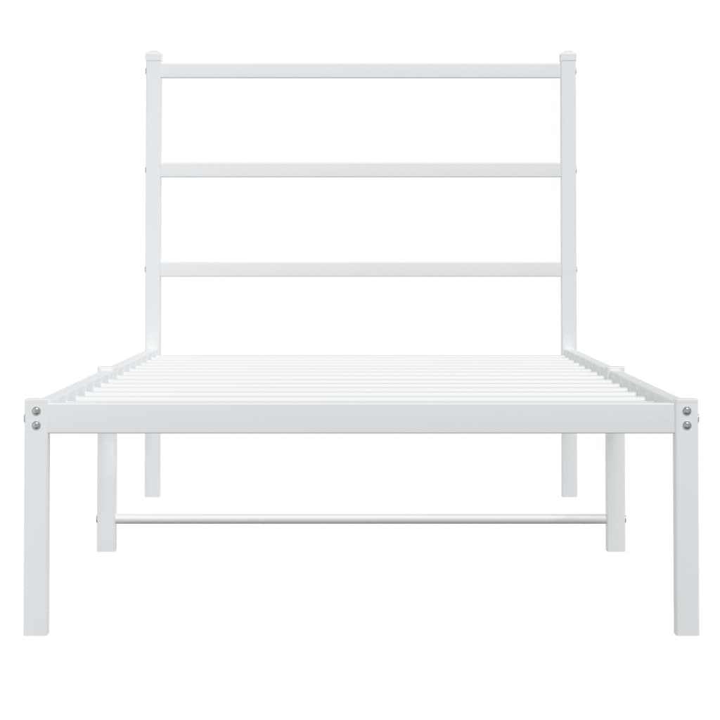 Vidaxl Metal Bed Frame with Headboard, White, 90X200 Cm