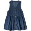 High Waisted Denim Camisole Dress Pleated Sleeveless Short Dress Elegant Cowboy Strap Dress  Summer