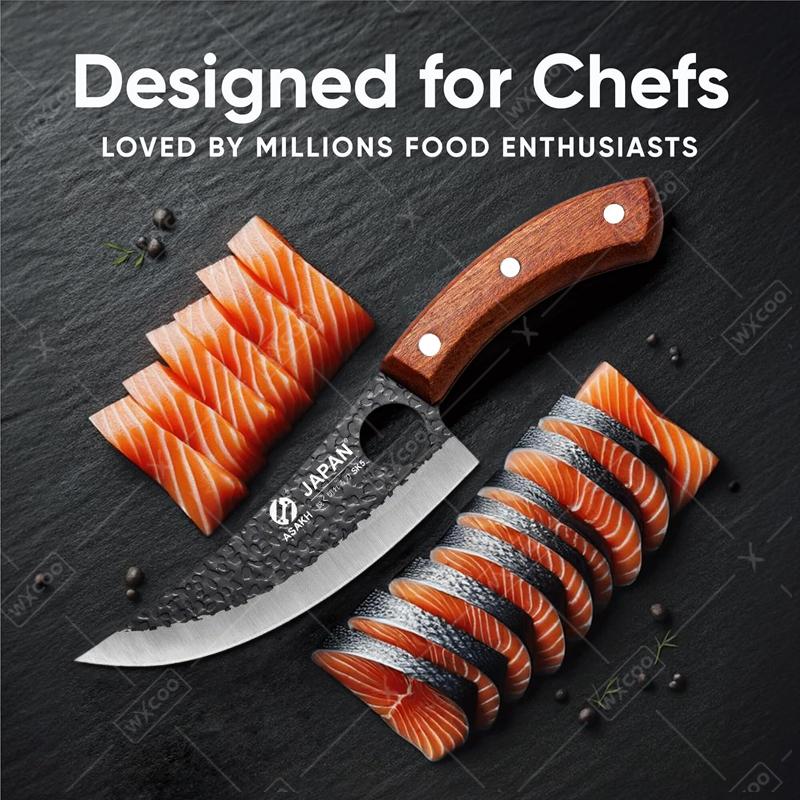 WXCOO Professional Hand Forged Butcher Knife with Wooden Handle Stainless Steel Boning Knife Cutter Full Tang Kitchen Knife