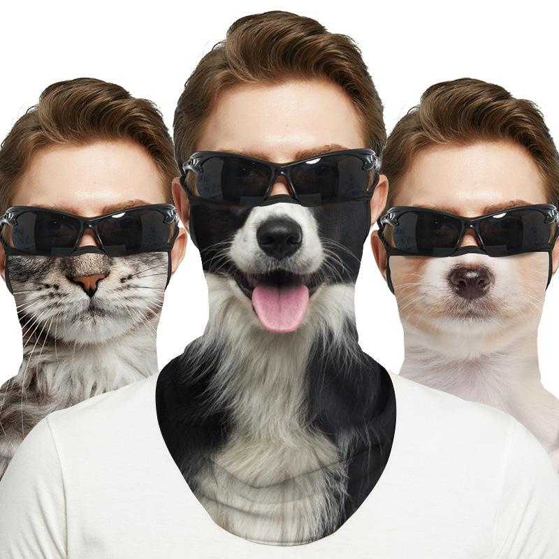 Creative Cat Dog Pattern Outdoor Sport Sunscreen Mask Road Riding Half Face Protective Mask Summer Breathable Ice Silk Face Mask
