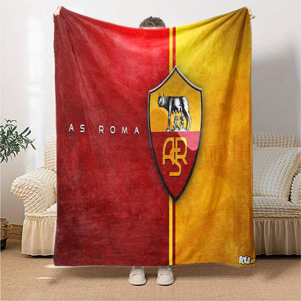 Coperta in Flanella con Stemma AS Roma, Poliestere Morbido, Design Moderno, Per Tutte le Stagioni, per Campeggio, Viaggi, Regali per Feste o Compleanni