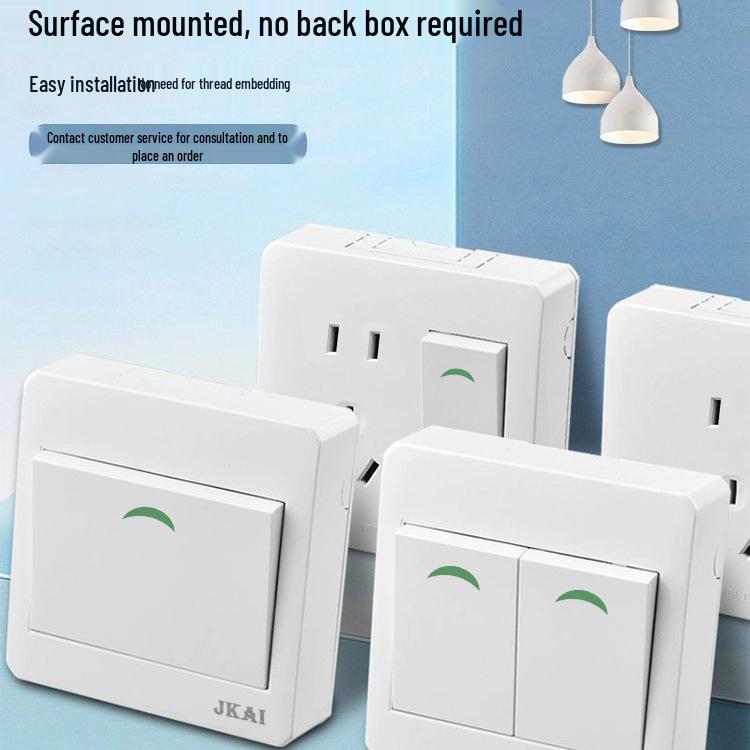 Surface-Mounted Integrated Switch Panel: One-Gang Single-Control, Two-Gang Double-Control, Wall Light Switch with Five Holes.