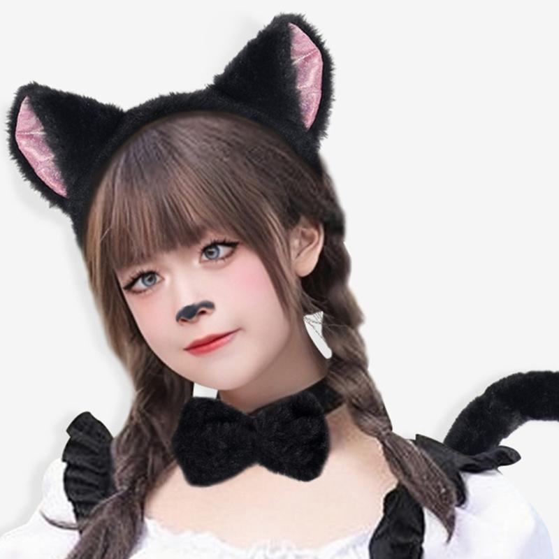 Cats Ears Headbands with Tail Cats Tail,Glove Bowtie Halloween Cosplays Costume