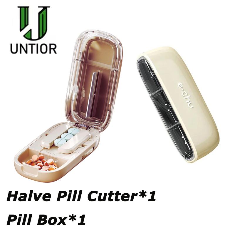 Bärbar Pillerdelare Halvera och Kvartsera Justerbar Delare Medicinförvaring Delare Dammisolerad Avdelare Organizer Krossare Pillerburk