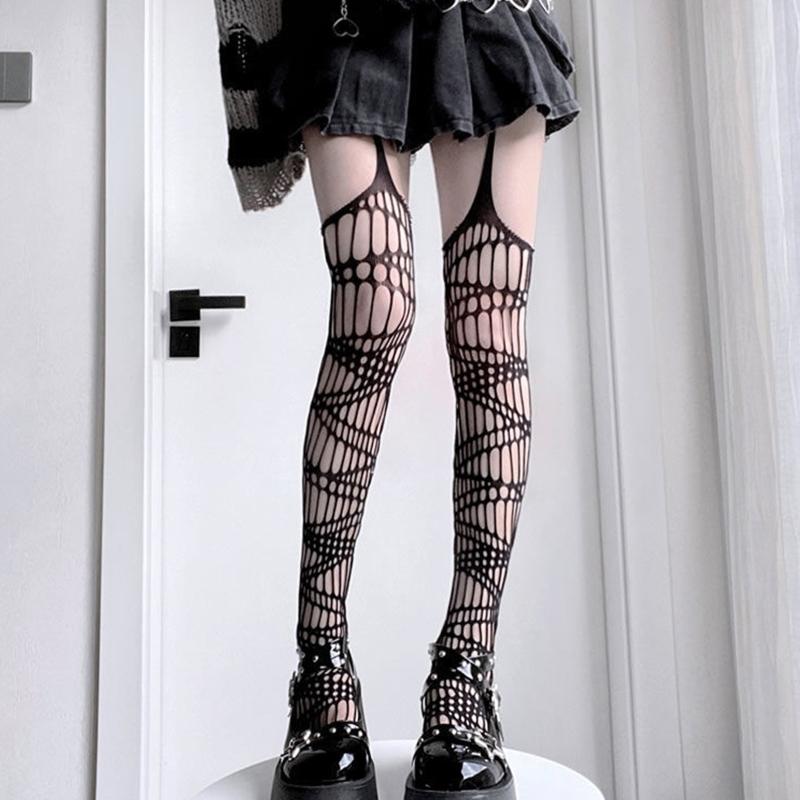 Fishnet Stocking Hollow Out Lace Stockings Pantyhose Vertical Stripes Lolita Sling Socks Cosplay Costume Accessories