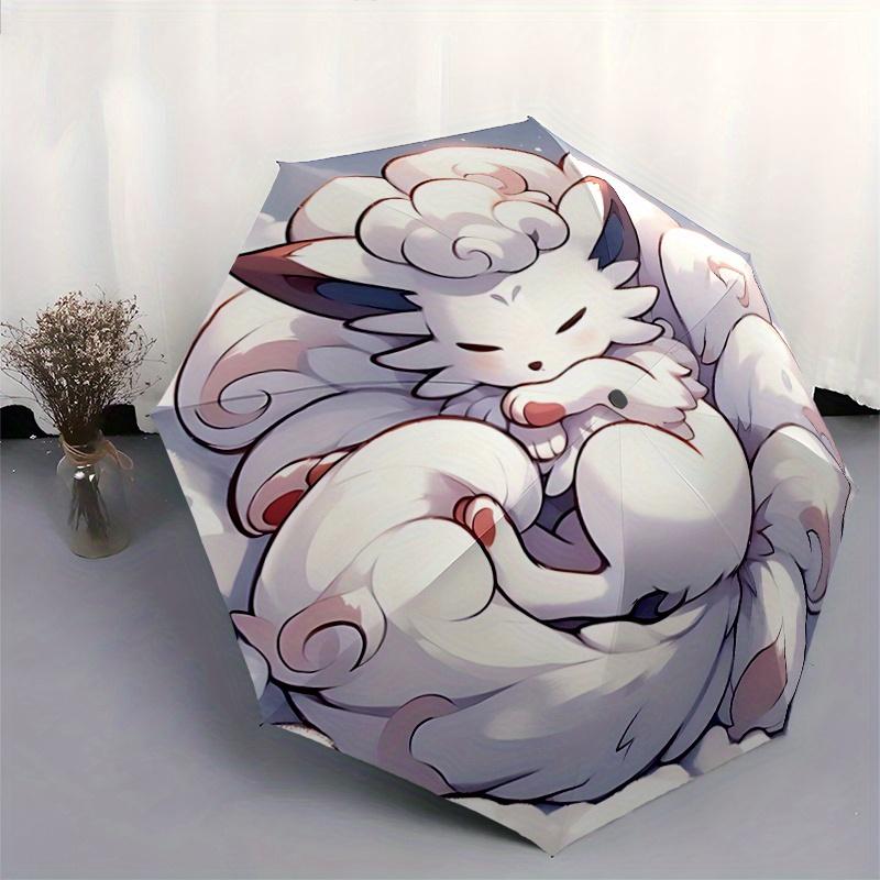 1pc Nine Tailed Fox Cute Cartoon Design Pattern Automatic 3-Fold Umbrella, 8 Iron Frames, High-Value Folding Umbrella, Suitable for Office,