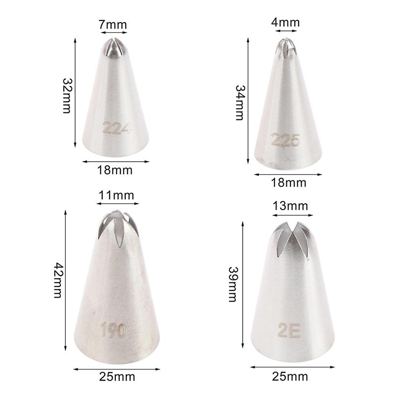 1/4Pcs  Silver Stainless Steel Flower Icing Piping Cake Tips Cupcake Cream Pastry Confectionery Nozzle For Cake Decoration Tips