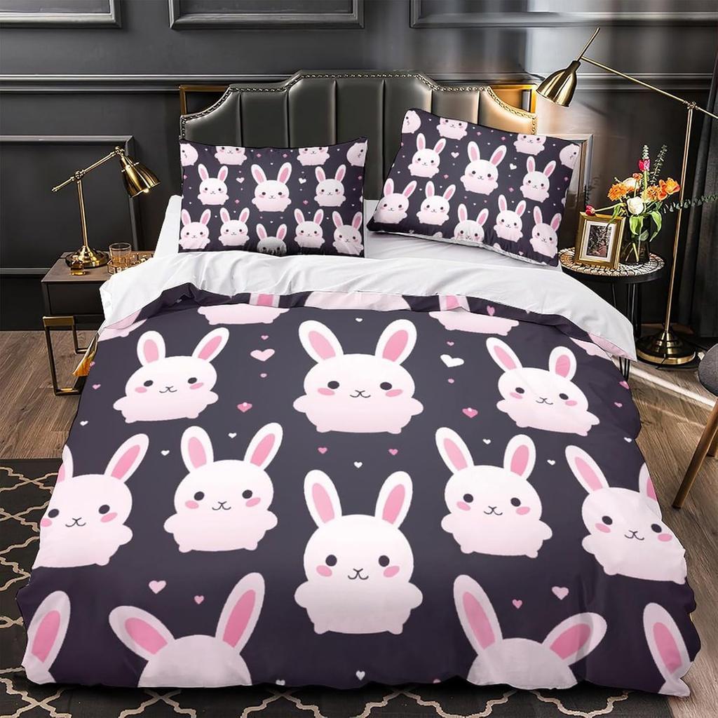 Kaninchen Bettwäsche Set Bettwäsche für Kinder Jungen Mädchen 3D Gedruckte Deckenhülle Steppdecke Mikrofaserbezug Schlafzimmer Kollektion 2 Stück