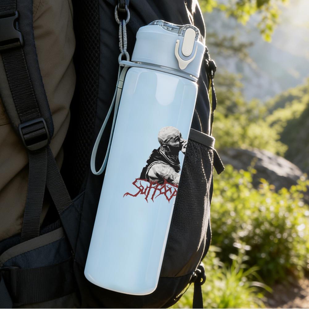 1PC Faint band group grunge sketch print 750ml colorful plastic sports water bottle leakproof pop up lid with straw for outdoor work home use