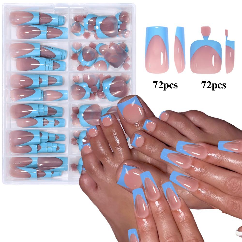 Kit d'Ongles Français Faux et d'Ongles d'Orteil Classique Embouts d'Ongles Amovibles à Presser DIY
