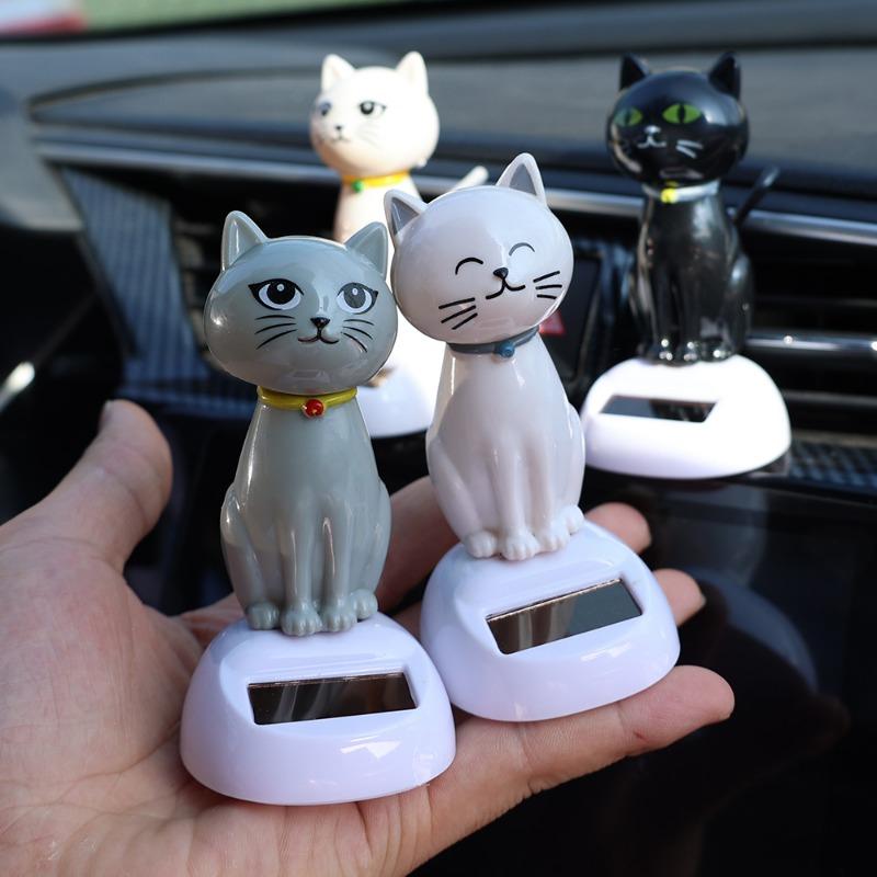 Solar Decoration Bobblehead Doll Cute Cartoon Cat Modeling Car Interior Dashboard Creative Decoration Car Doll Accessories