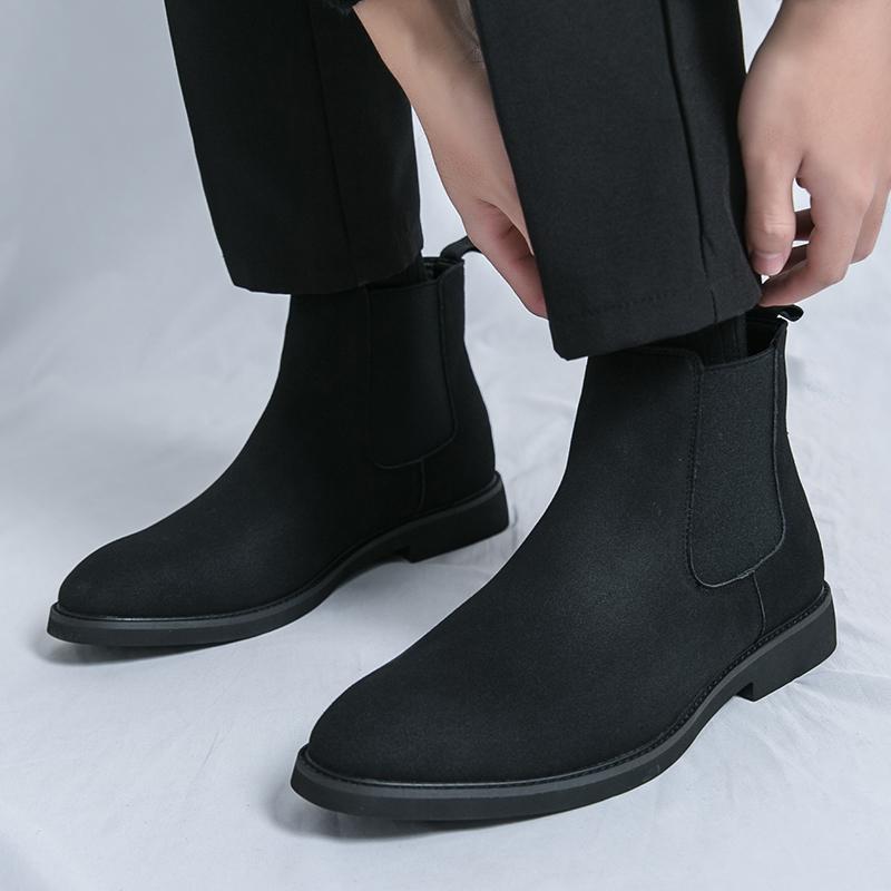 Fashion Brand Business Commuting Casual Leather Boots High-quality Rubber Sole Wear-resistant Chelsea Boots Men's High Top Leather Boots