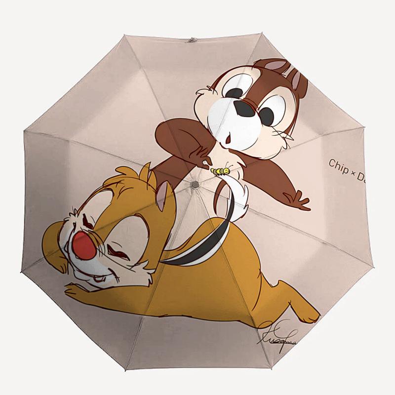 Chip und Dale Motiv Automatischer Öffnungs- und Schließschirm, Helle Farbe 8-Speichen Tragbarer Schirm, Geeignet für Männer und Frauen, Ein Perfektes Geschenk für Chri