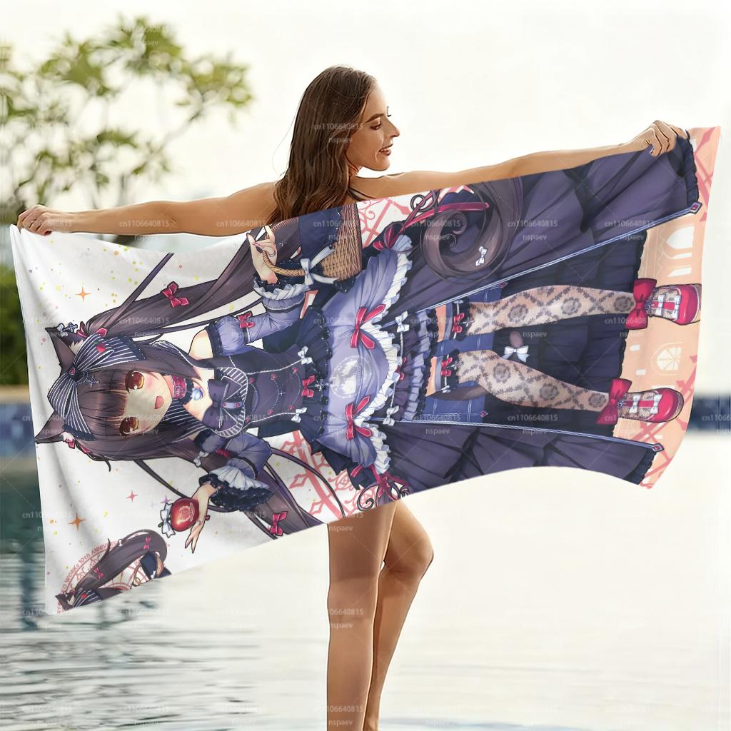 Nekopara Chocola Anime Beach Towel, Quick Dry Absorbent Bath Towel for Swimming Camping, Soft Microfiber Towel