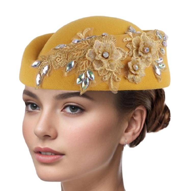 Vintage Fascinator Beret Hat Wool Derby Flower Patched Hats for Cocktail Party Flower Bowler Hat 1920s Lady Church Hat