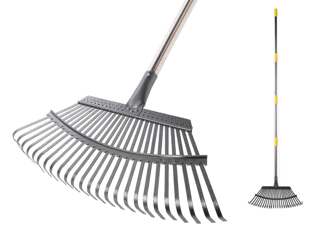 CLEANHOME Garden Rake, 25-Prong Rake, Adjustable Length, 84cm-171cm, Lightweight for Leaf Sweeping, Gardening, Weeding, Lawn, Yard Cleaning (Black)