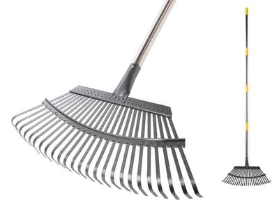 CLEANHOME Garden Rake, 25-Prong Rake, Adjustable Length, 84cm-171cm, Lightweight for Leaf Sweeping, Gardening, Weeding, Lawn, Yard Cleaning (Black)