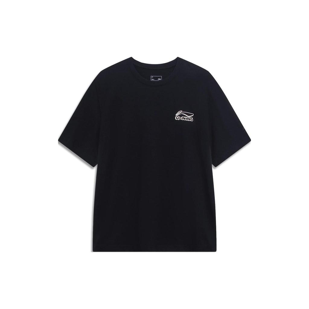 Li-Ning Sports Trend Series Graphic Letter Print Round Neck Short Sleeve T-Shirt Men Tops Black AHST179-4